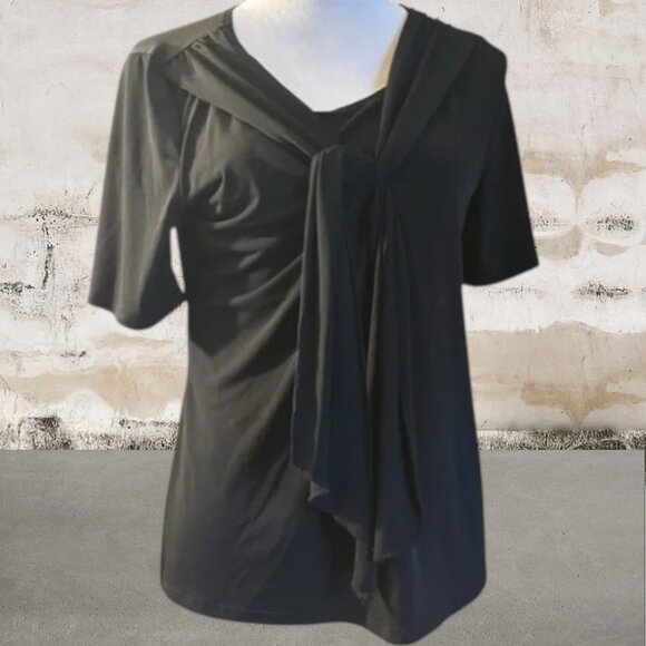 Elie McCarthy Women's Black Asymmetrical Tie Front Blouse Size Small - Picture 1 of 4